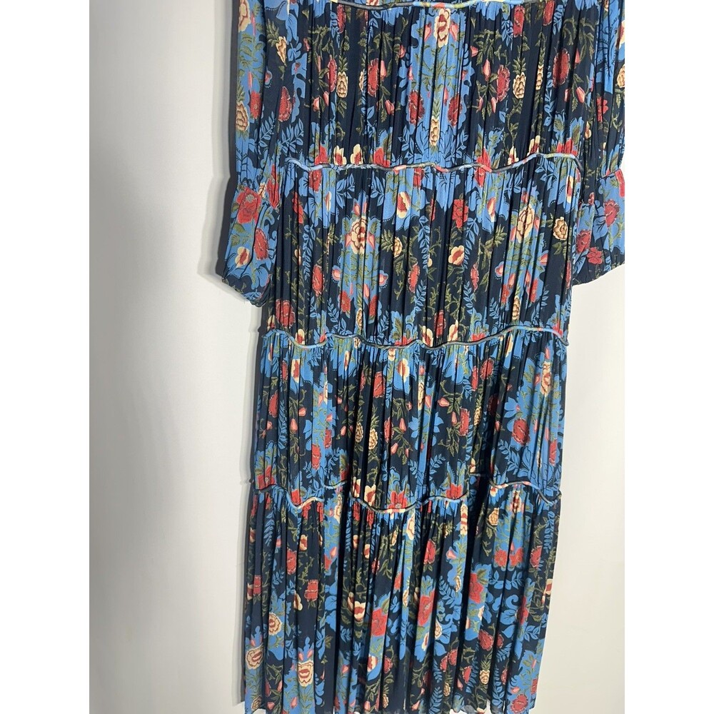 FARM Rio Arabesque Floral Tiered Maxi Dress Gown Blue Red Long Sleeve Size M - Picture 8 of 13